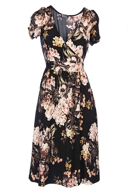 Elise Crossover Floral Jersey Dress - Womens Knee Length Dresses ...