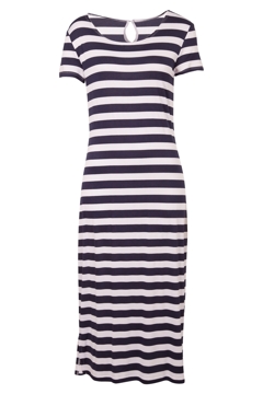Basic Wide Striped Jersey Dress - Womens Calf Length Dresses ...