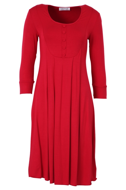 Layer'd Pleated Button 3/4 Sleeve Dress - Womens Knee Length Dresses at ...