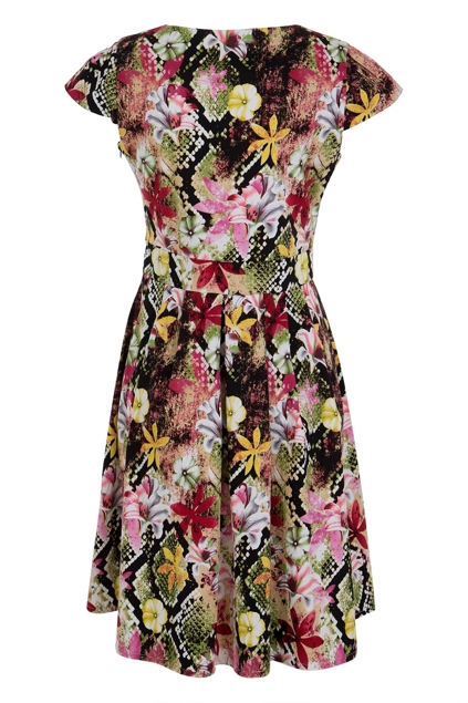 FOIL Cap Sleeve Floral Print Dress - Womens Knee Length Dresses at ...