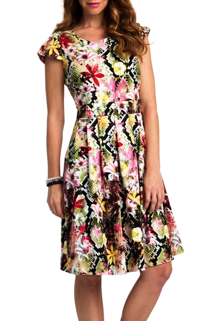 FOIL Cap Sleeve Floral Print Dress - Womens Knee Length Dresses at ...