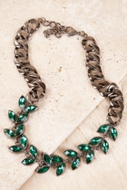 Adorne Jewelled Leaf Vine Flat Chain Collar Necklace