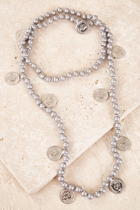 Adorne Knotted Sml Timber Bead And Coin Charm Necklace