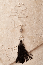 Adorne 55cm Leather Tassel And Stone Drop Necklace