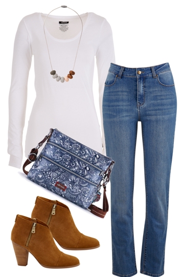 Weekend classic with bonds tee and bird keepers straight jeans brand image