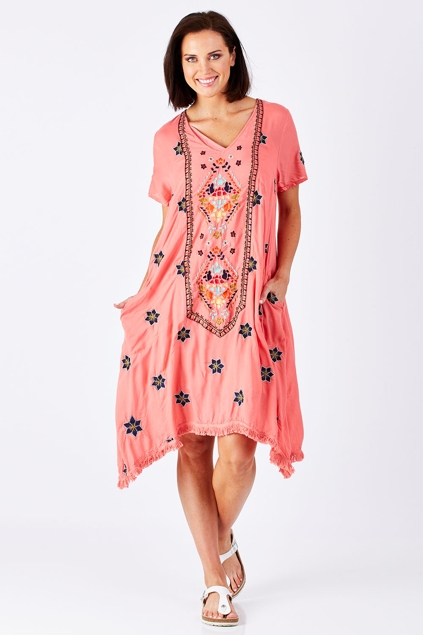 Coral Knee Length Dress