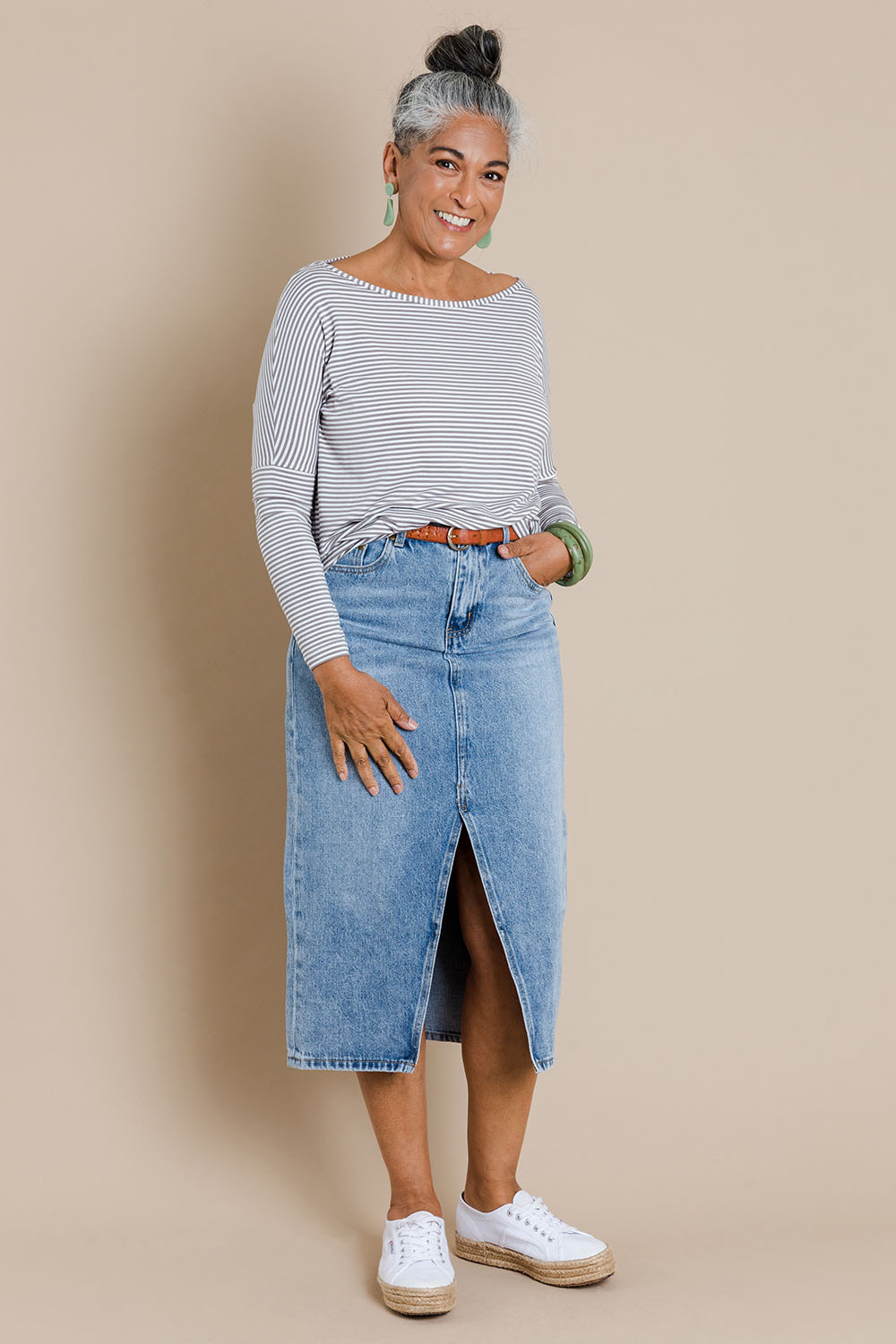 love me now denim skirt